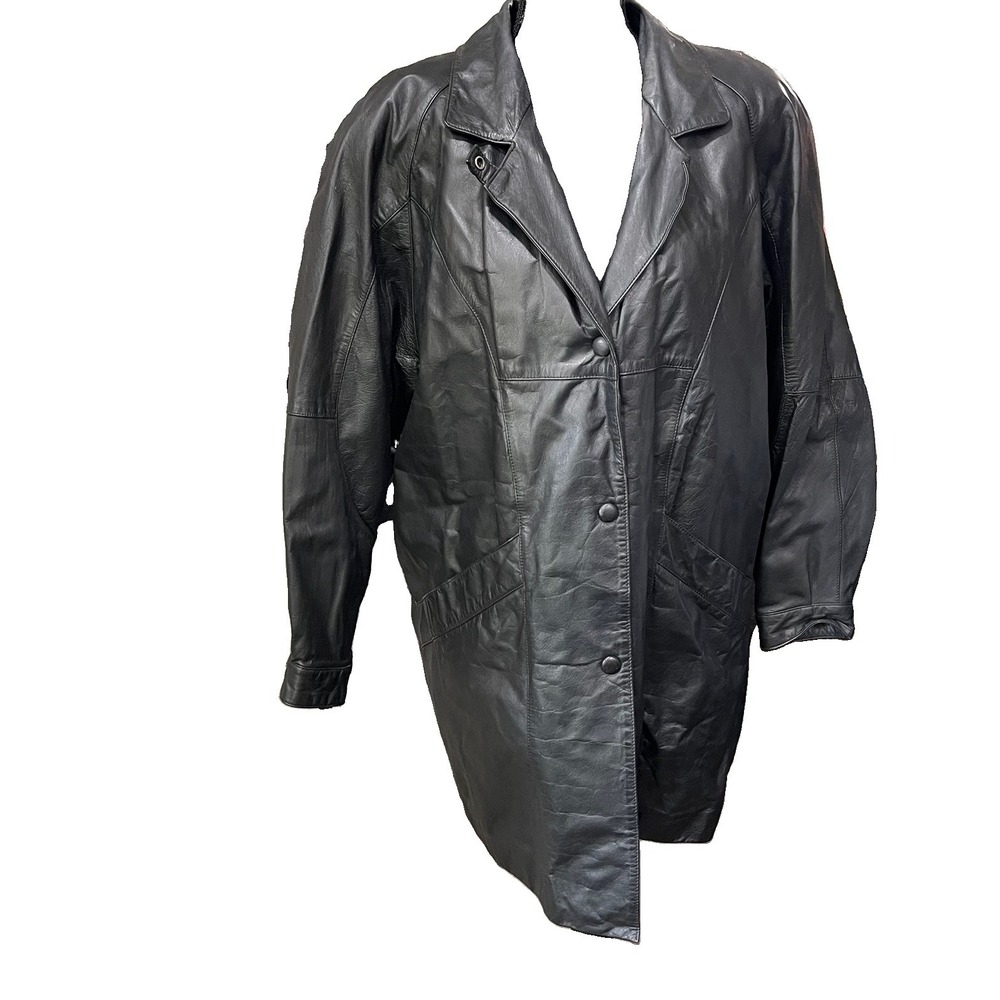 Vintage Pelle Cuir Black Leather Coat Sz L Thinsulate 80s 90s Removable Lining